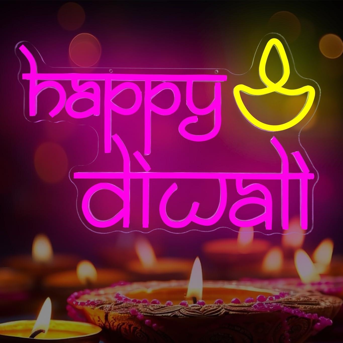 Lighting Decor For Diwali - Insegna al Neon 'Happy Diwali' Alimentata